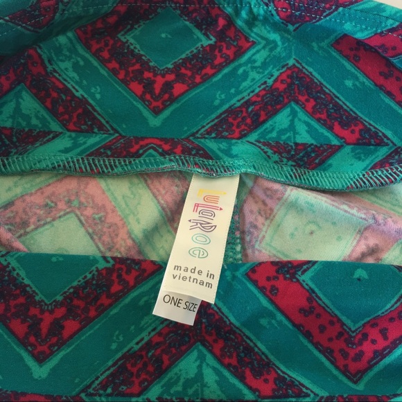 Lularoe OS Leggings Emerald Teal Fuchsia Chevron - Picture 8 of 8